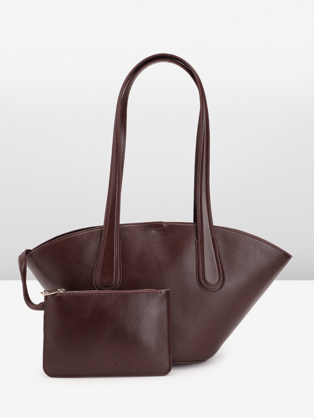 

MANGO Structured Shoulder Bag with Pouch, Coffee brown