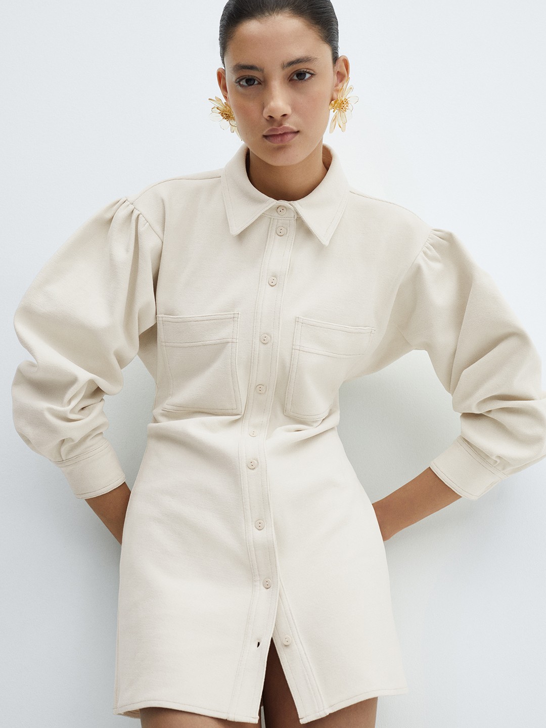

MANGO Shirt Style Mini Dress, White