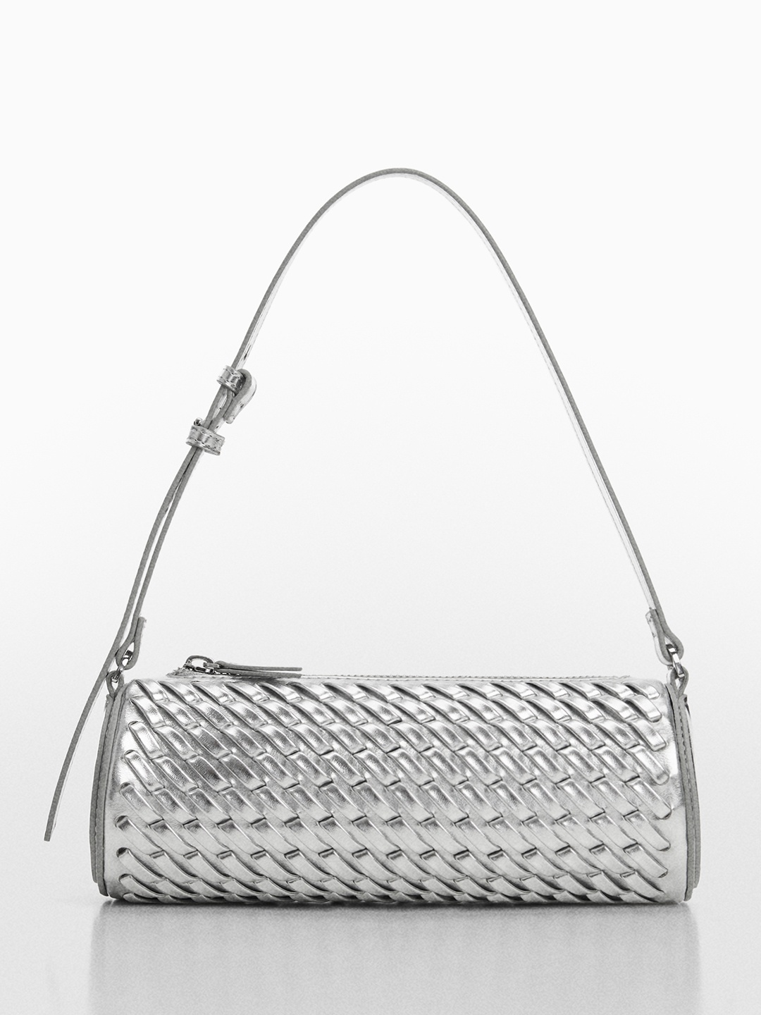 

MANGO Basket Weave Baguette Shoulder Bag, Silver
