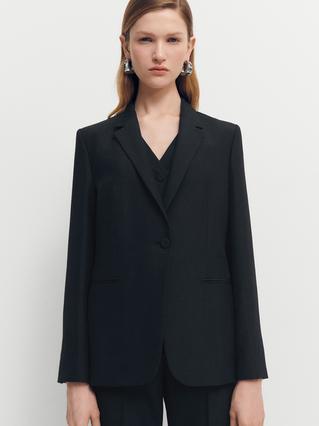 

MANGO Single-Breasted Formal Blazer, Black