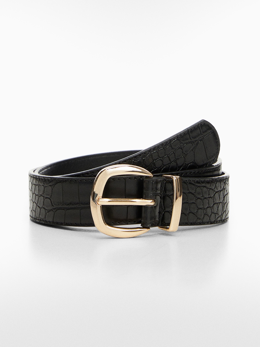 

MANGO Women Croc Textured Belt, Black