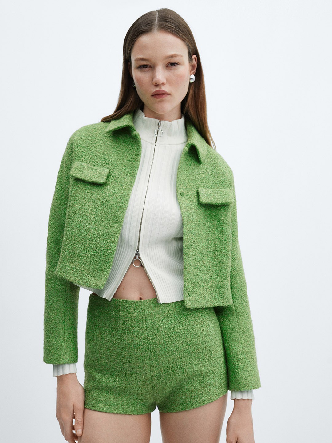 

MANGO Crop Tailored Jacket, Green
