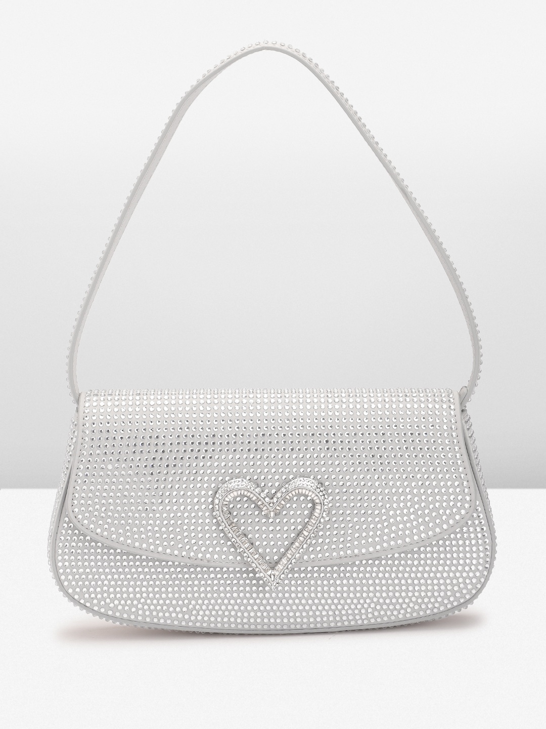 

MANGO Embellished Baguette Bag, Silver