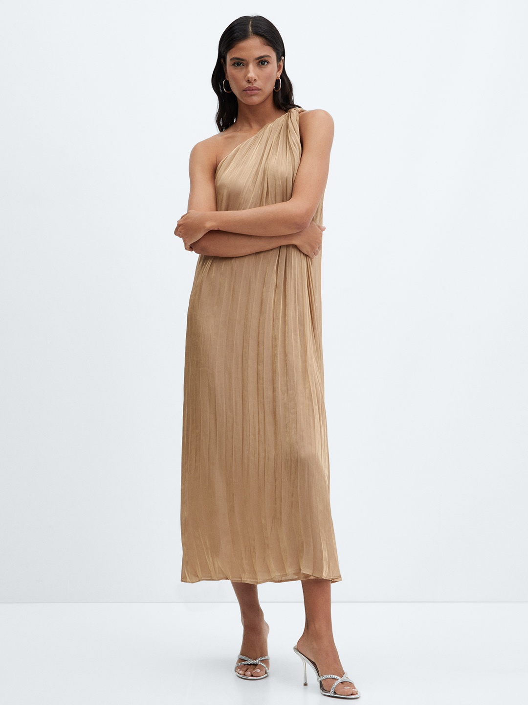 

MANGO One Shoulder Sheath Midi Dress, Beige