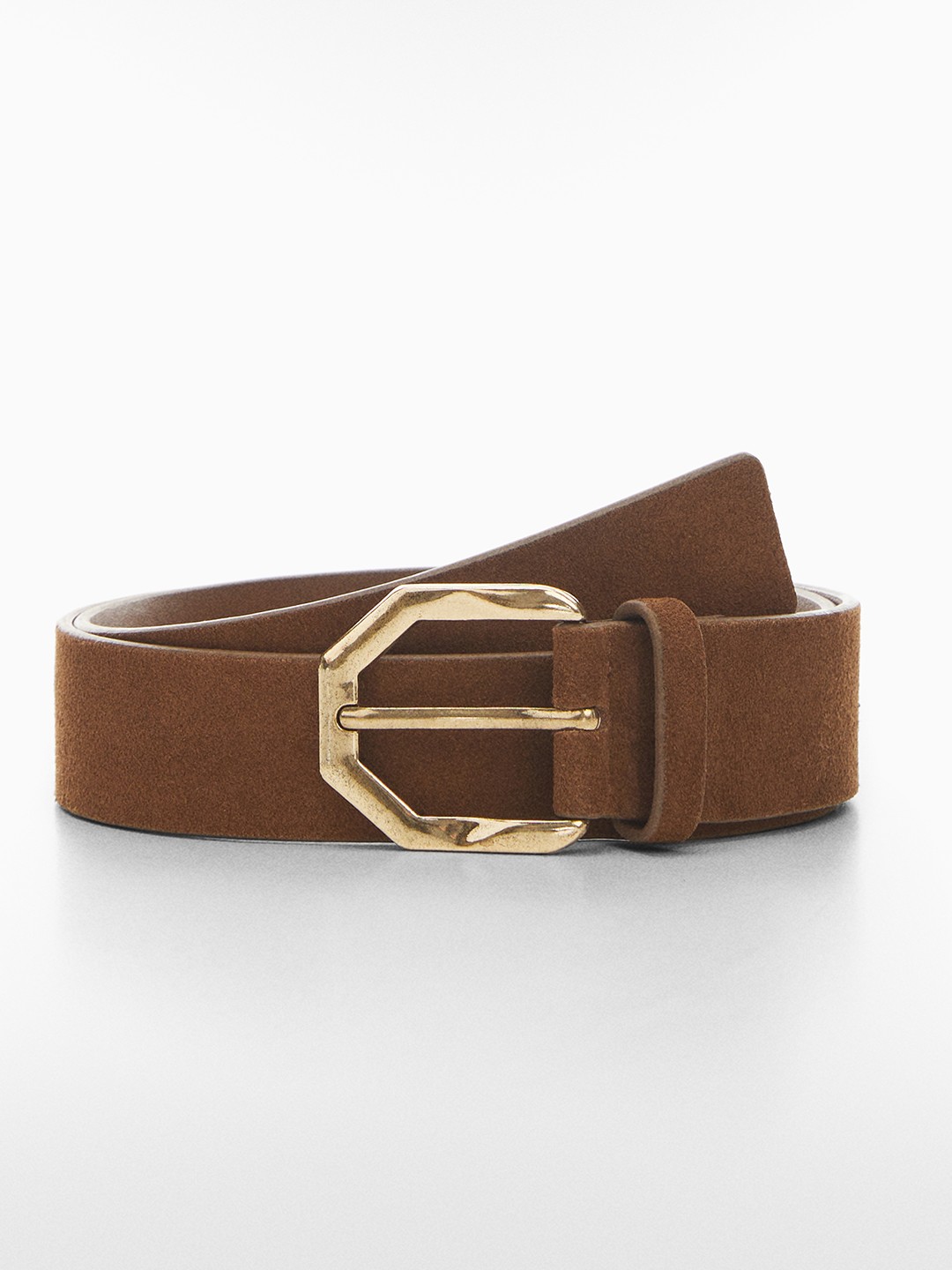 

MANGO Women Leather Wide Belt, Brown
