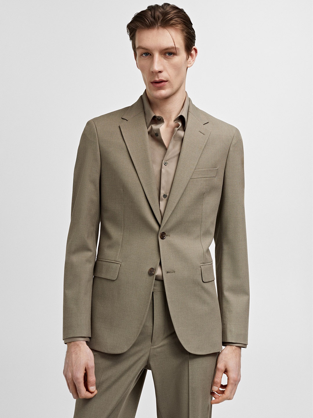 

MANGO MAN Solid Single Breasted Slim Fit Blazer, Olive