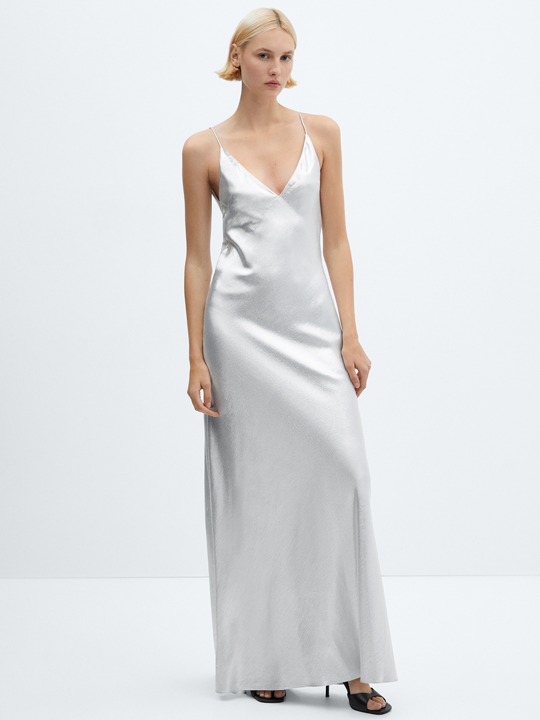 

MANGO A-Line Maxi Dress, Silver