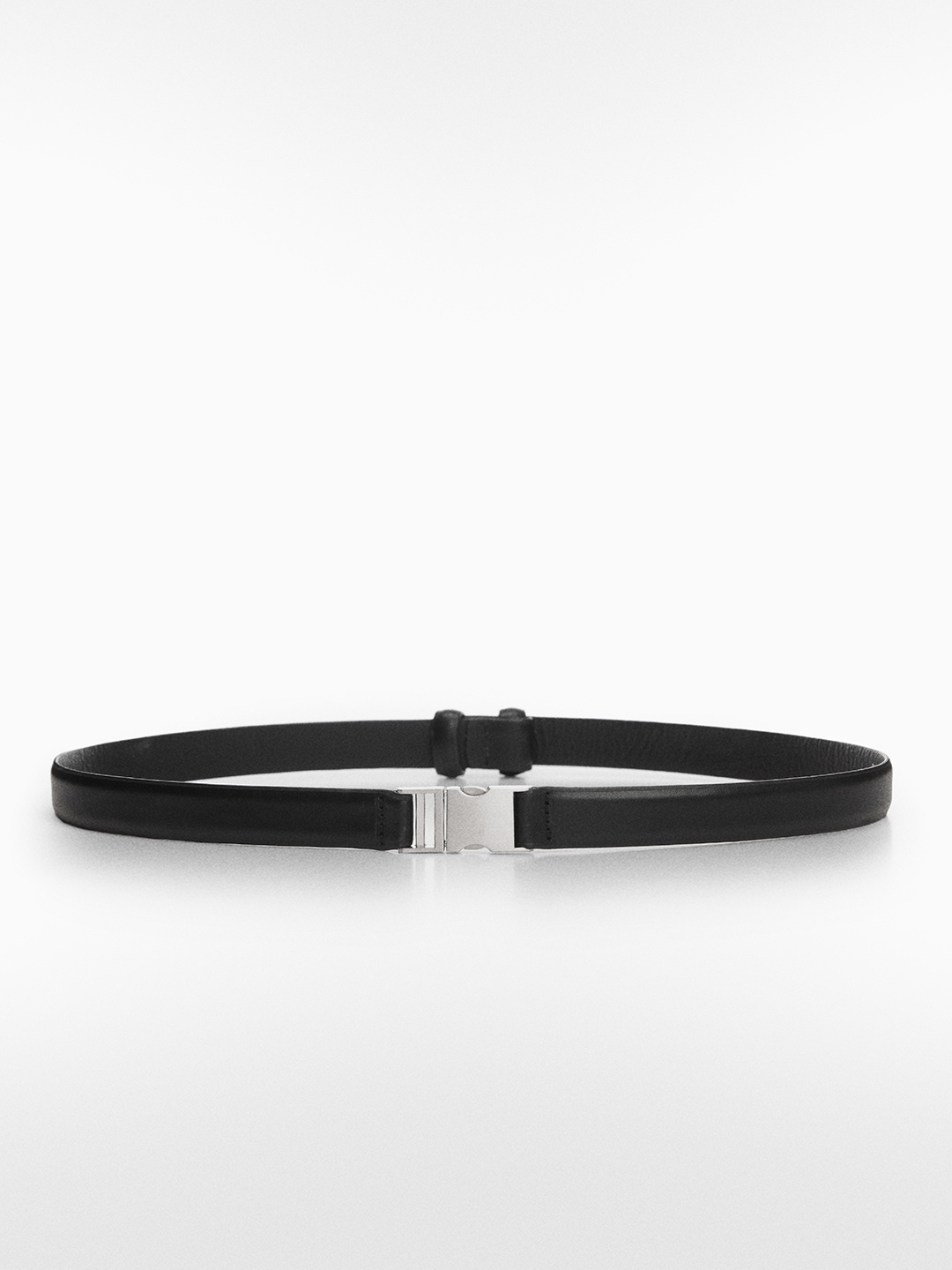 

MANGO Women Leather Slim Belt, Black