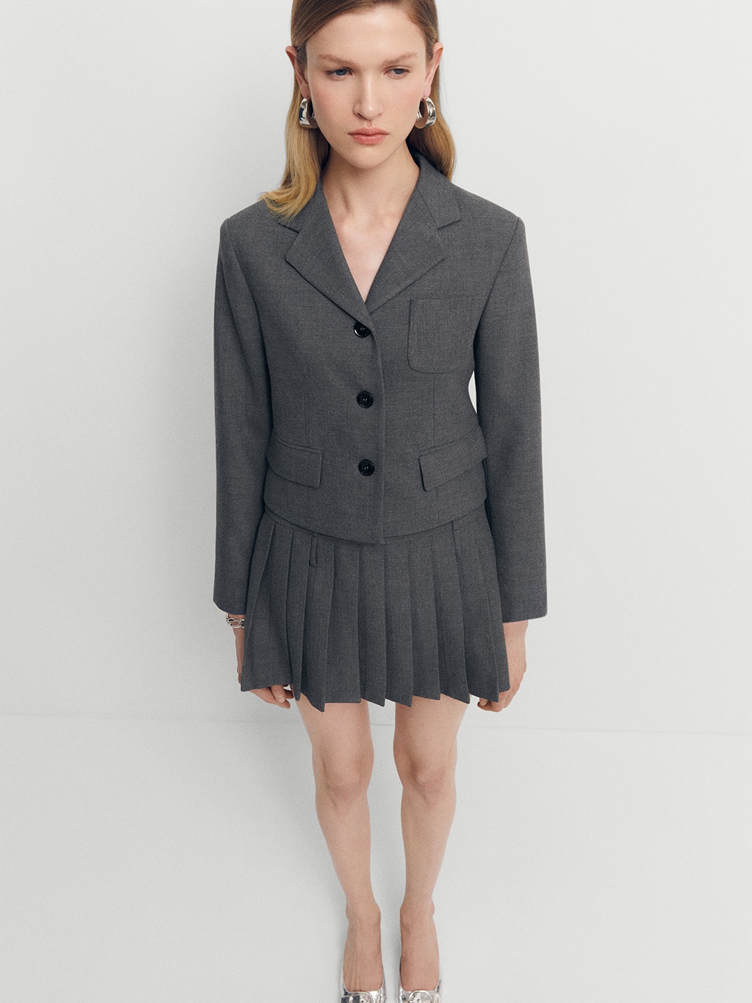 

MANGO Cropped Blazer, Charcoal