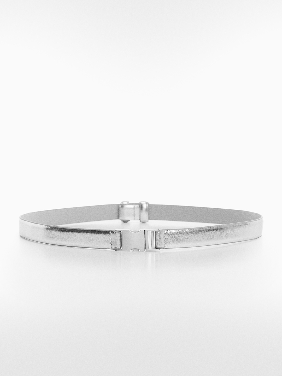 

MANGO Women Leather Belt, Silver
