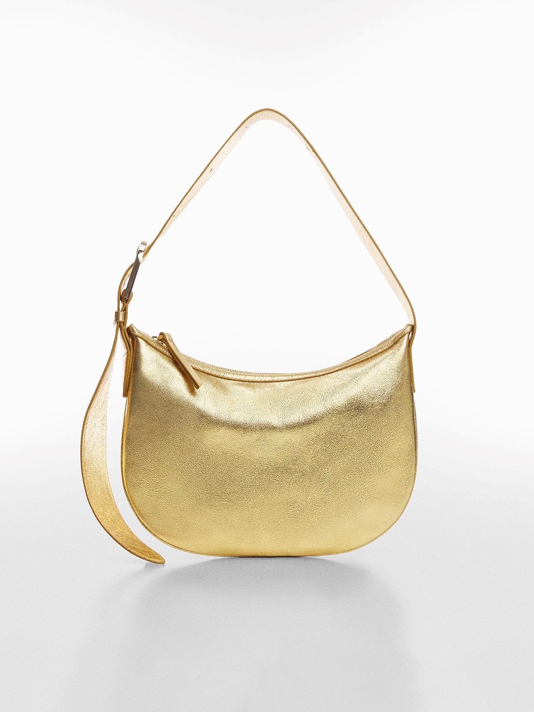 

MANGO Leather Baguette Bag, Gold