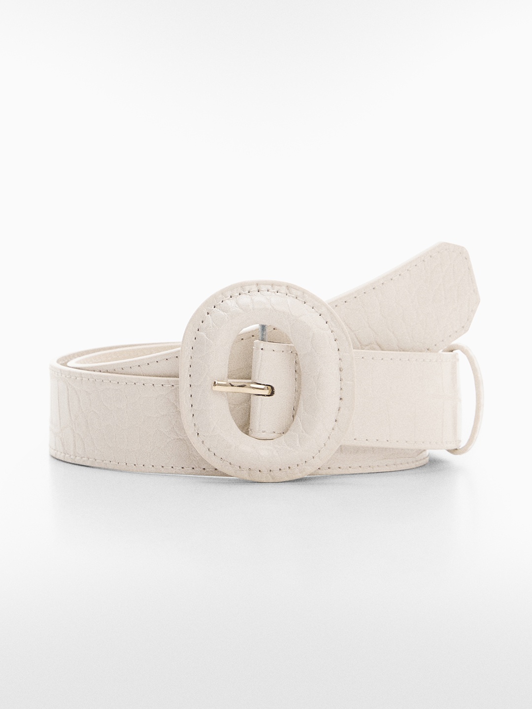 

MANGO Women Croc Textured Belt, White