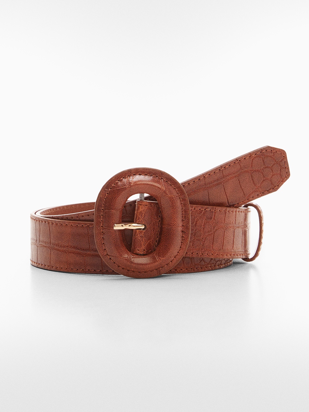

MANGO Women Croc Textured Belt, Brown