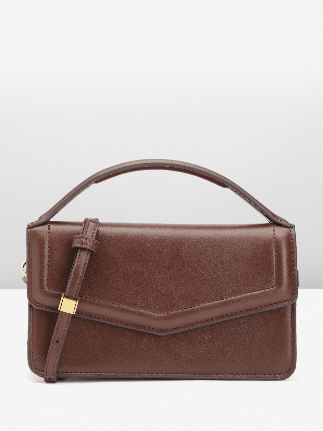 

MANGO Structured Handheld Bag With Flap, Brown