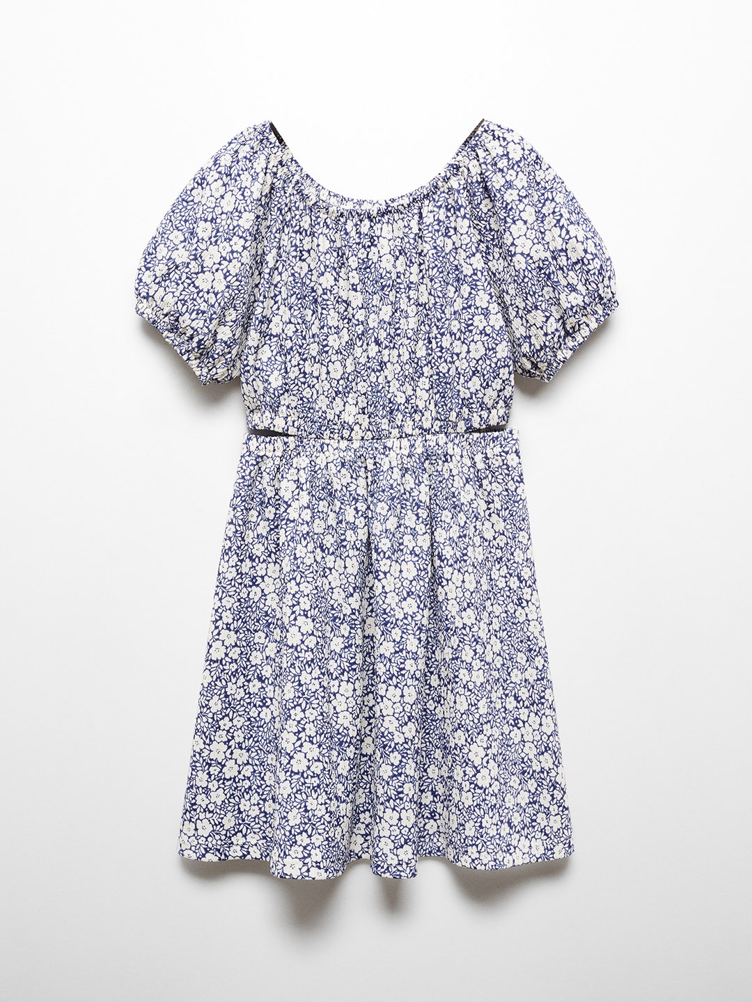 

Mango Kids Floral Print Puff Sleeve A-Line Dress, Blue