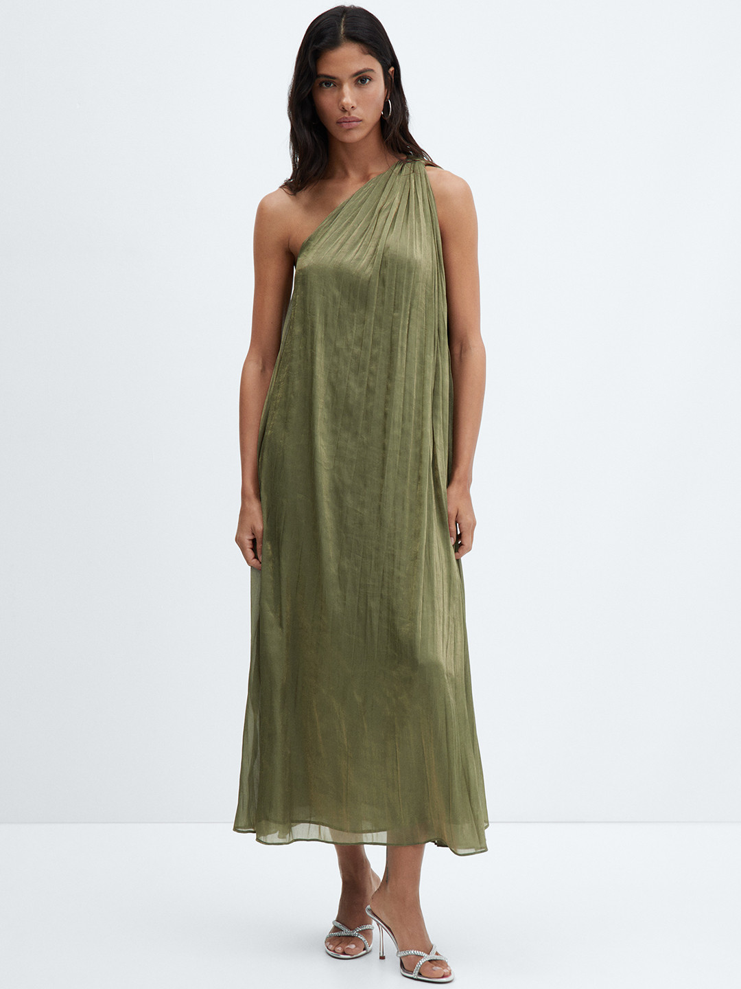 

MANGO One Shoulder A-Line Maxi Dress, Olive