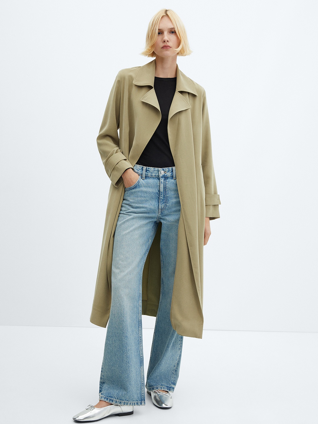 

MANGO Women Solid Longline Trench Coat, Olive