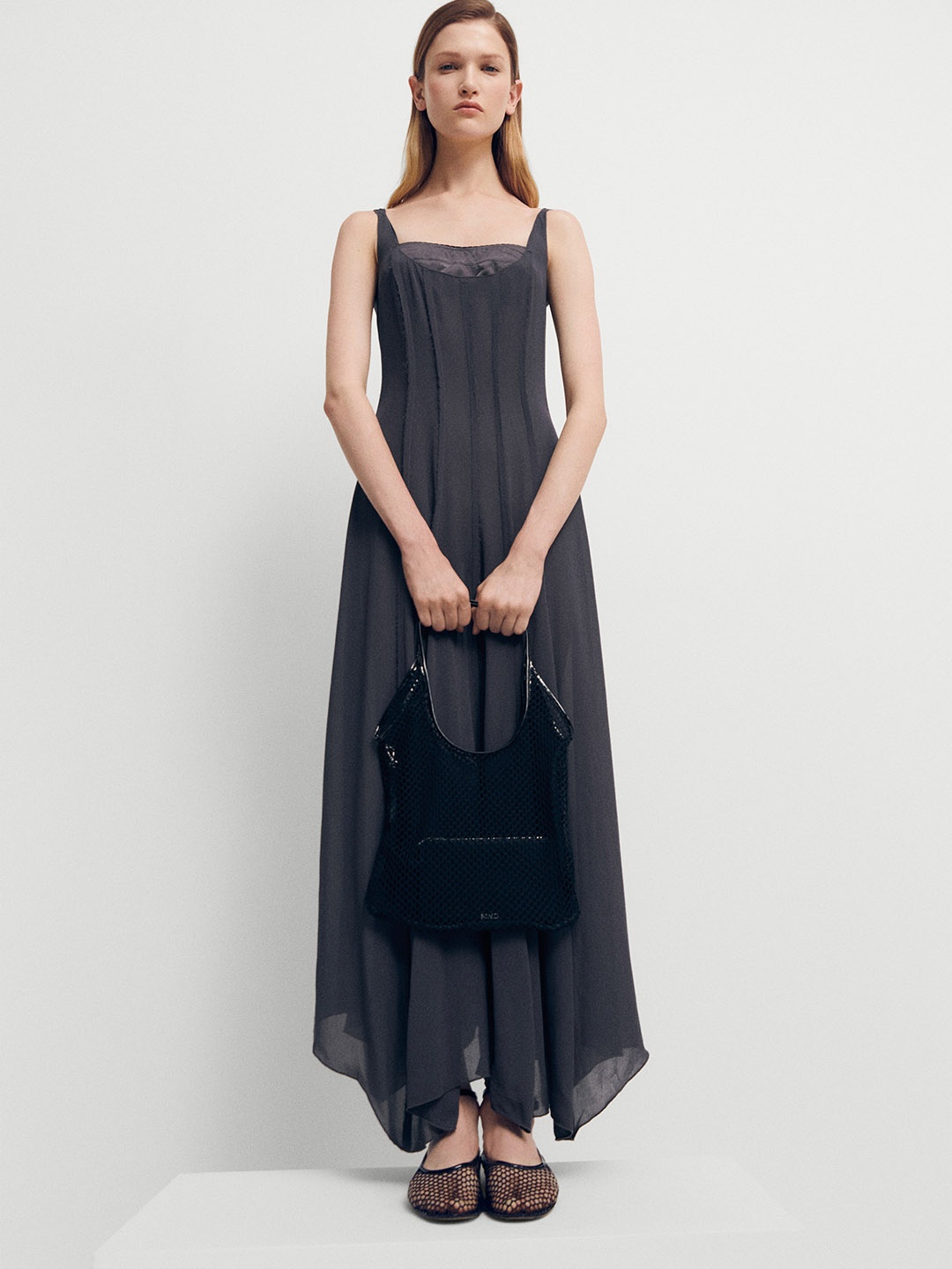 

MANGO Corset Styles Maxi Dress, Charcoal