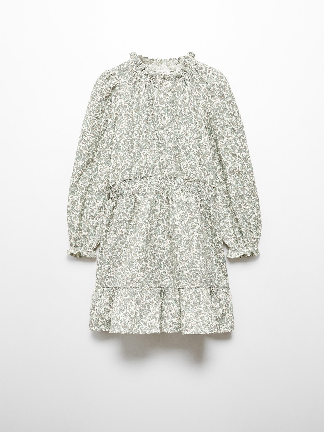 

Mango Kids Girls Cotton Floral Print Puff Sleeve Fit & Flare Dress, Off white