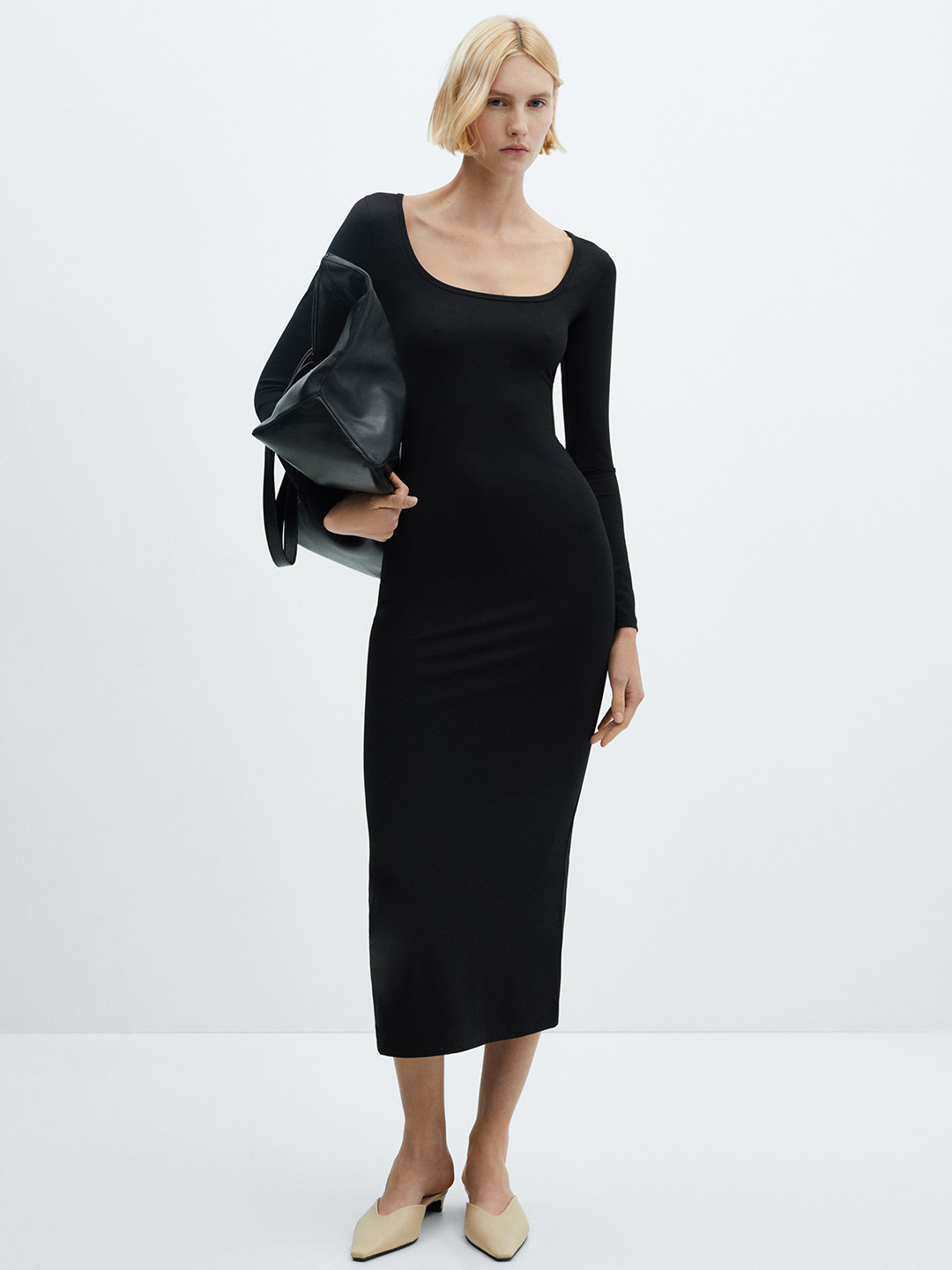 

MANGO Bodycon Midi Dress, Black