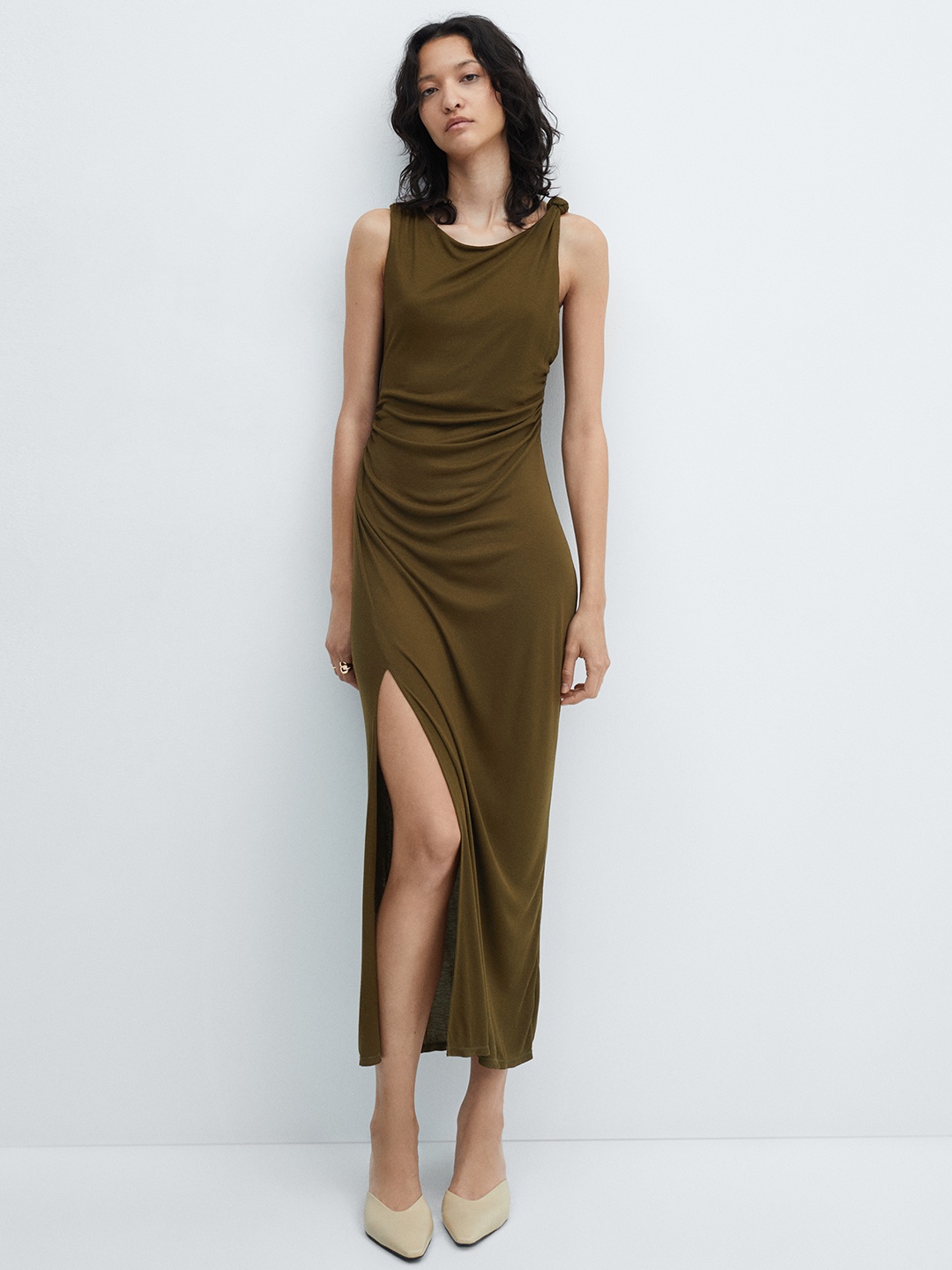 

MANGO Bodycon Midi Dress, Olive