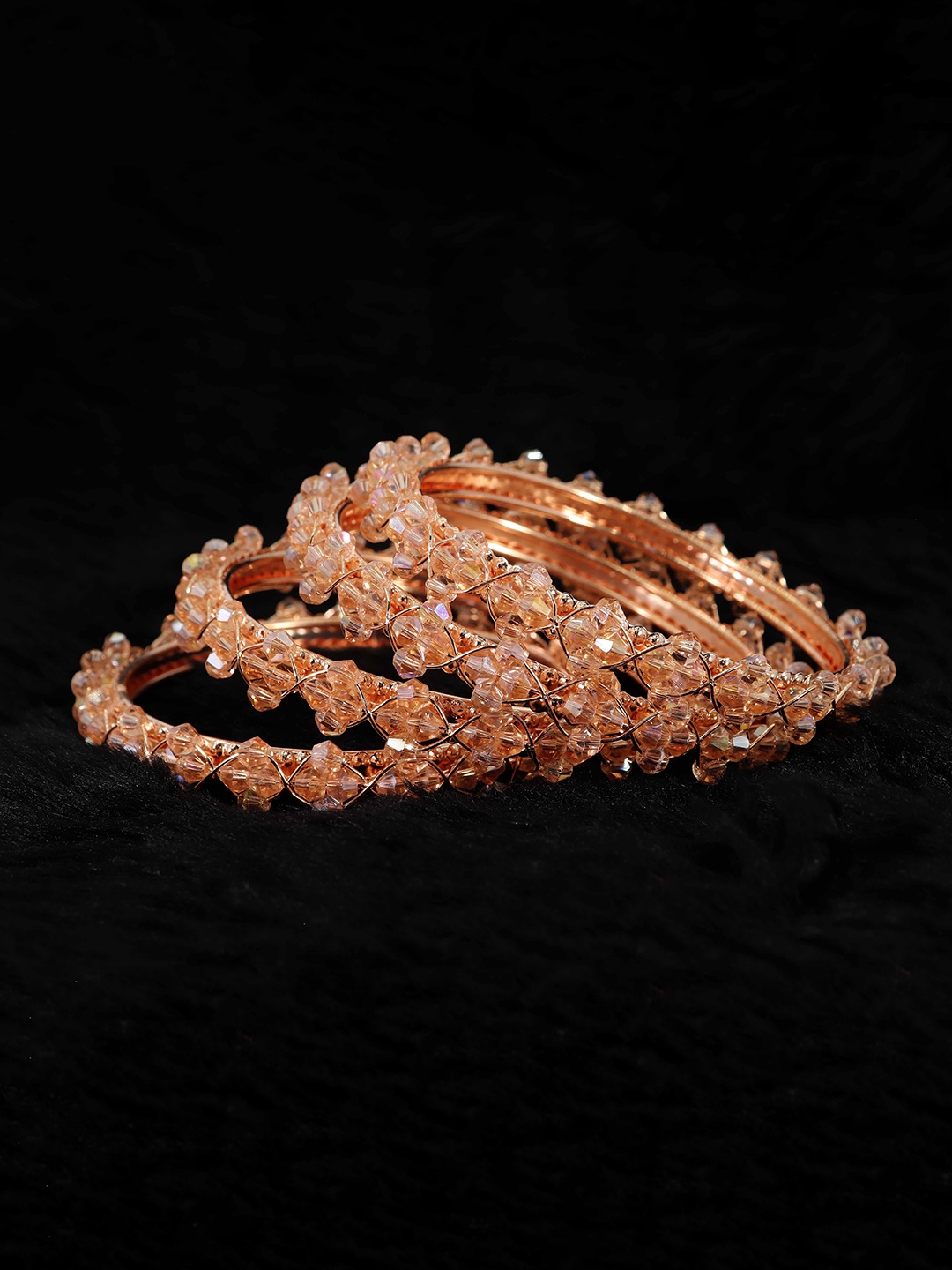 

NMII Set Of 4 Artificial Beads-Beaded Kada Bangles, Rose gold