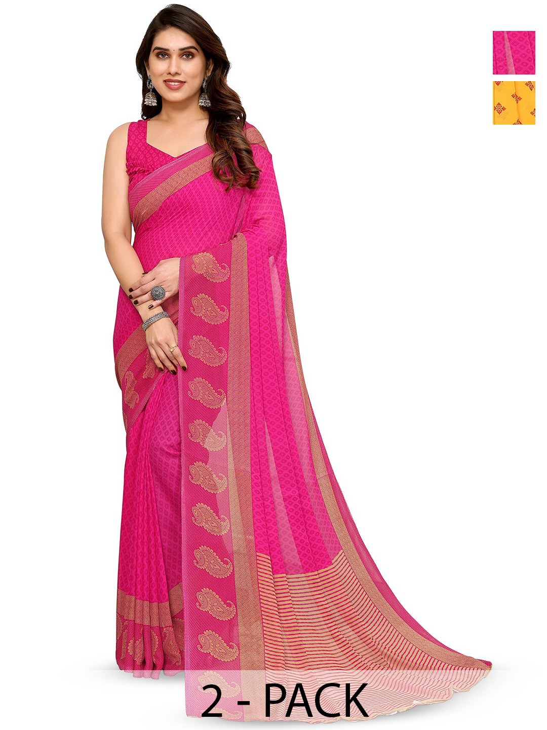 

ANAND SAREES Selection Of 2 Ethnic Motifs Printed Sarees, Red
