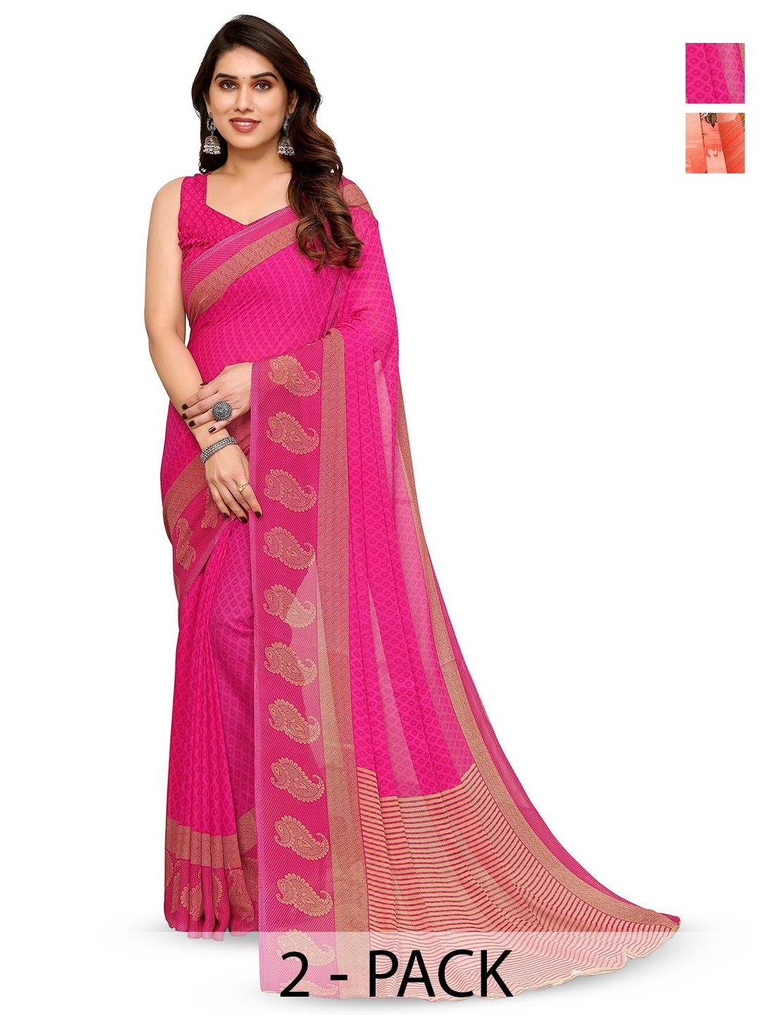 

ANAND SAREES Selection Of 2 Floral Printed Saree, Pink