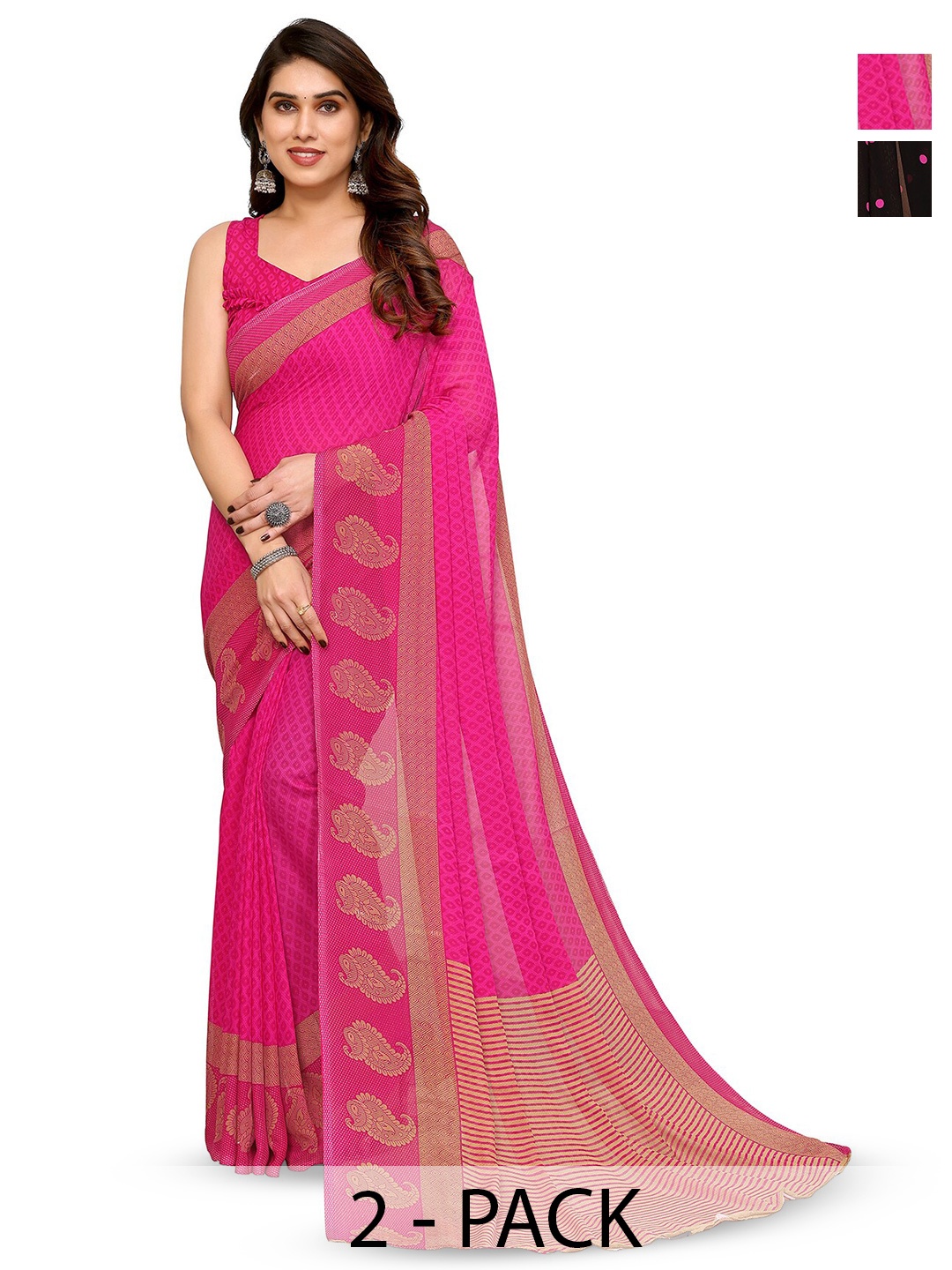 

ANAND SAREES Selection of 2 Polka Dots Printed Sarees, Black