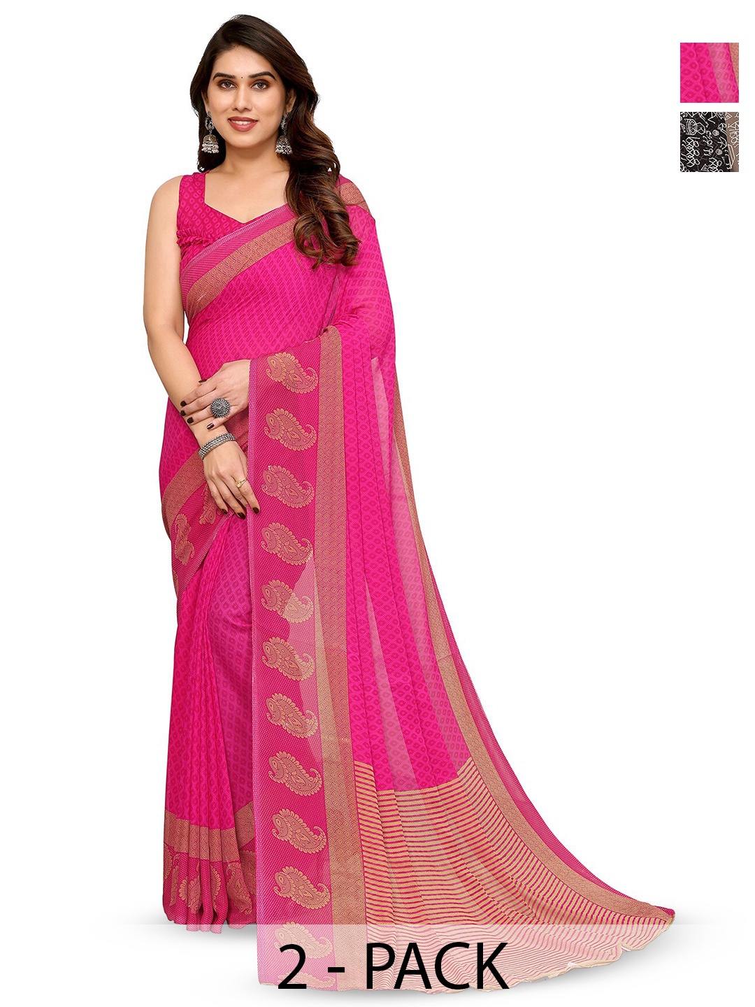 

ANAND SAREES Selection of 2 Ethnic Motifs Printed Saree, Black