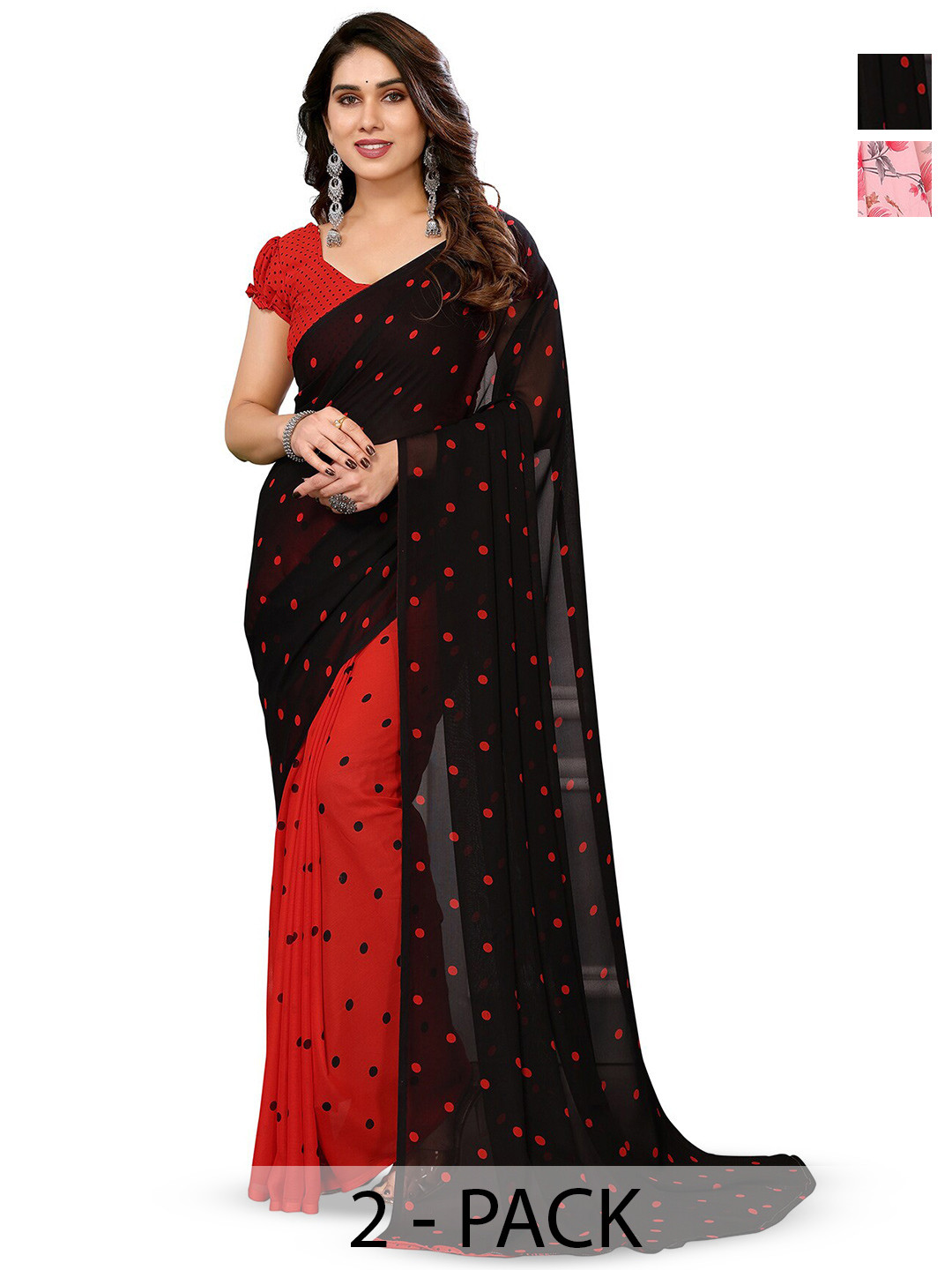 

ANAND SAREES Selection Of 2 Printed Sarees, Black