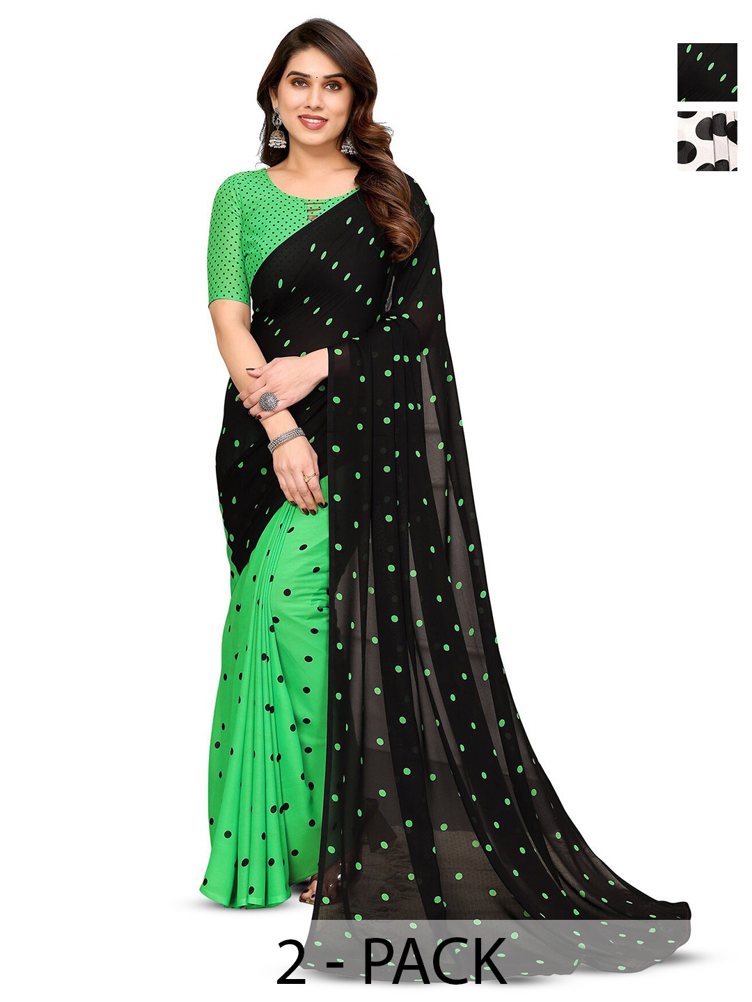 

ANAND SAREES Selection Of 2 Printed Sarees, White