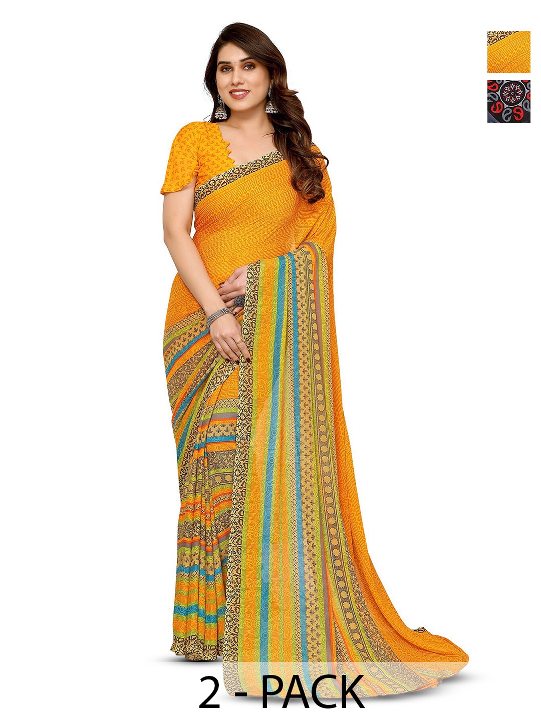 

ANAND SAREES Pack Of 2 Printed Georgette Saree, Black