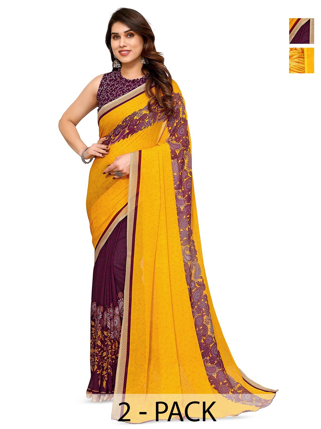 

ANAND SAREES Selection of 2 Ethnic Motifs Printed Saree, Yellow