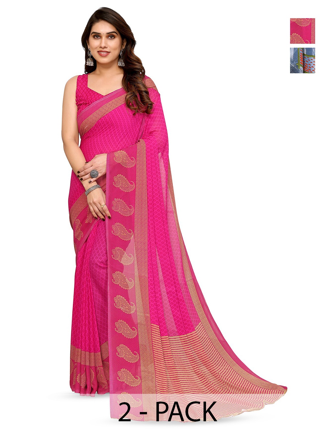 

ANAND SAREES Selection Of 2 Printed Sarees, Grey