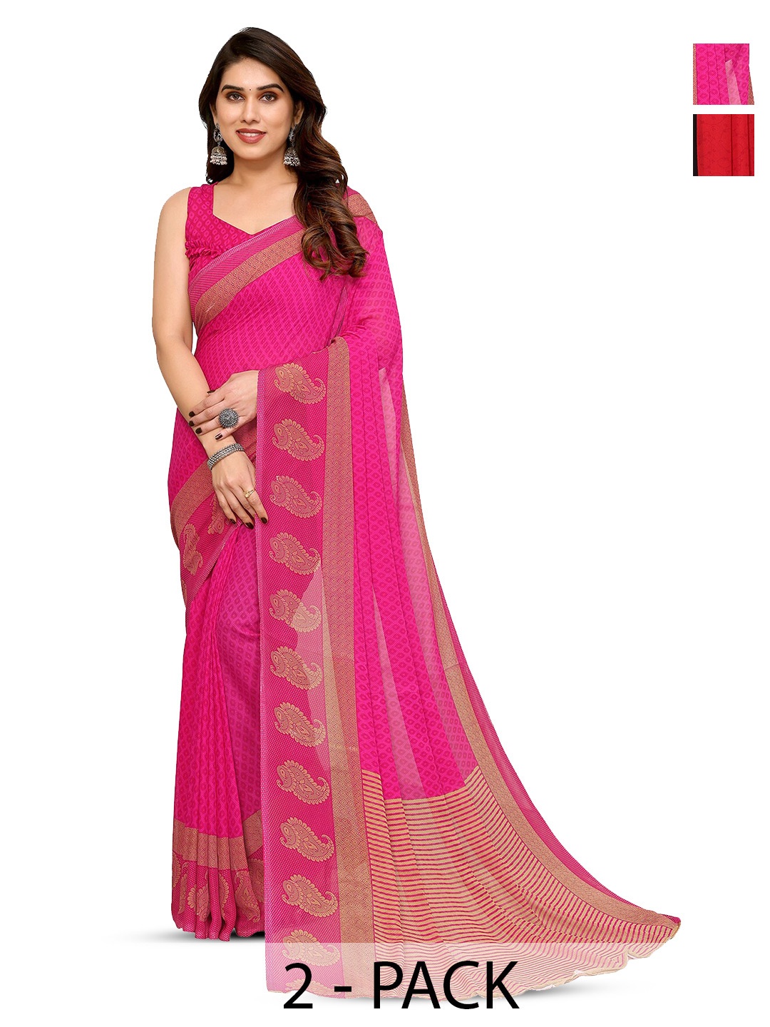 

ANAND SAREES Selection Of 2 Printed Saree, Red