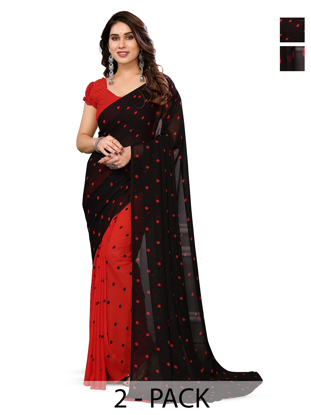

ANAND SAREES Selection Of 2 Printed Pure Georgette Sarees, Black
