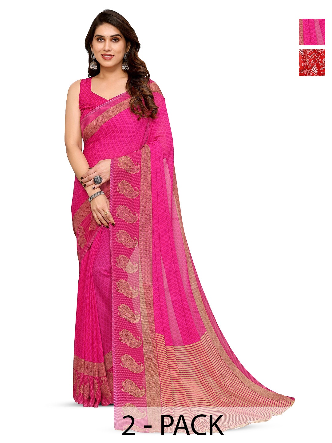 

ANAND SAREES Selection of 2 Ethnic Motifs Printed Saree, Red