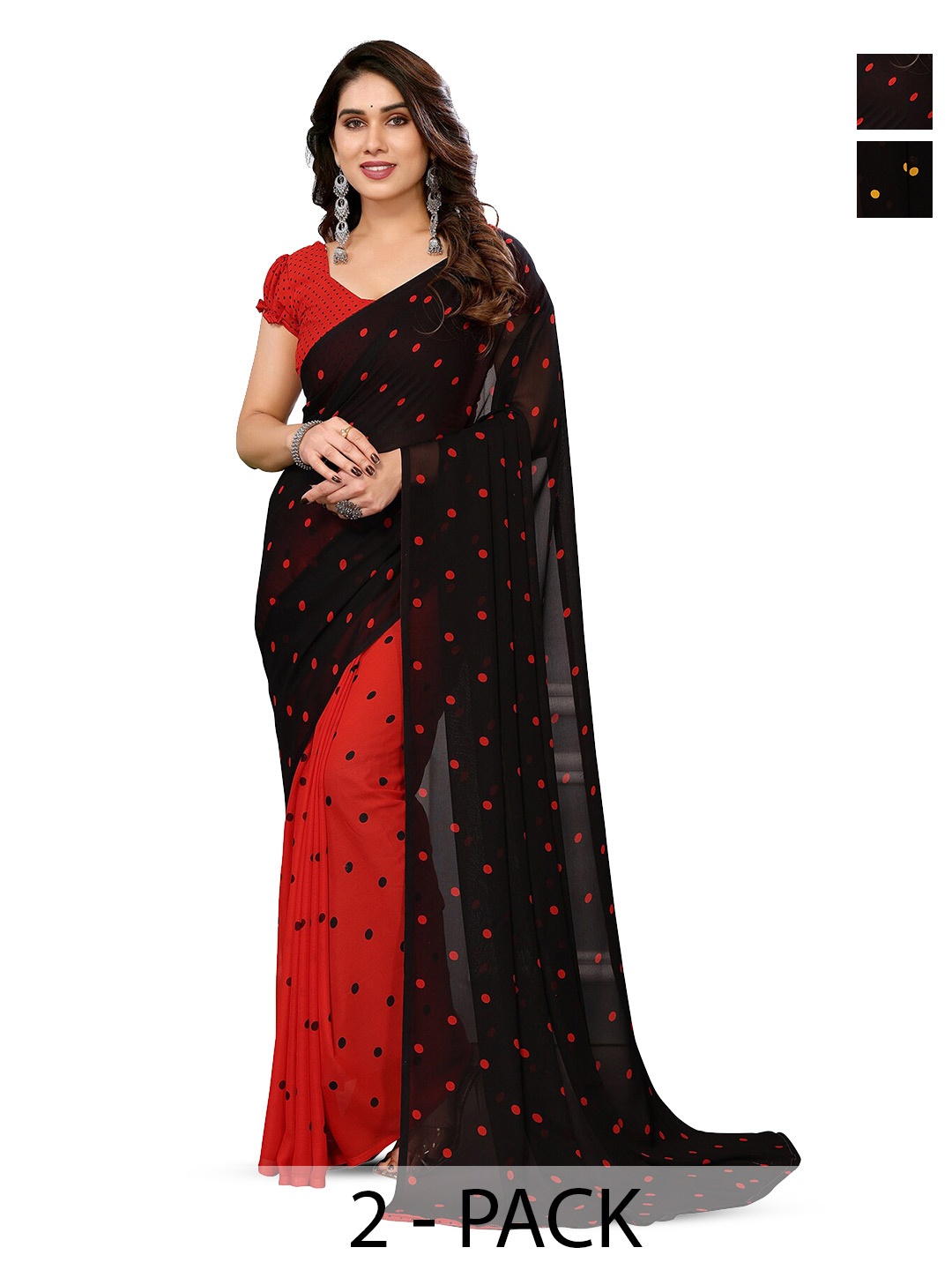 

ANAND SAREES Selection Of 2 Polka Dots Printed Saree, Black