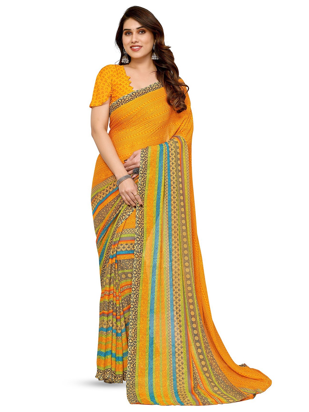 

ANAND SAREES Selection of 2 Geometric Printed Saree, Black