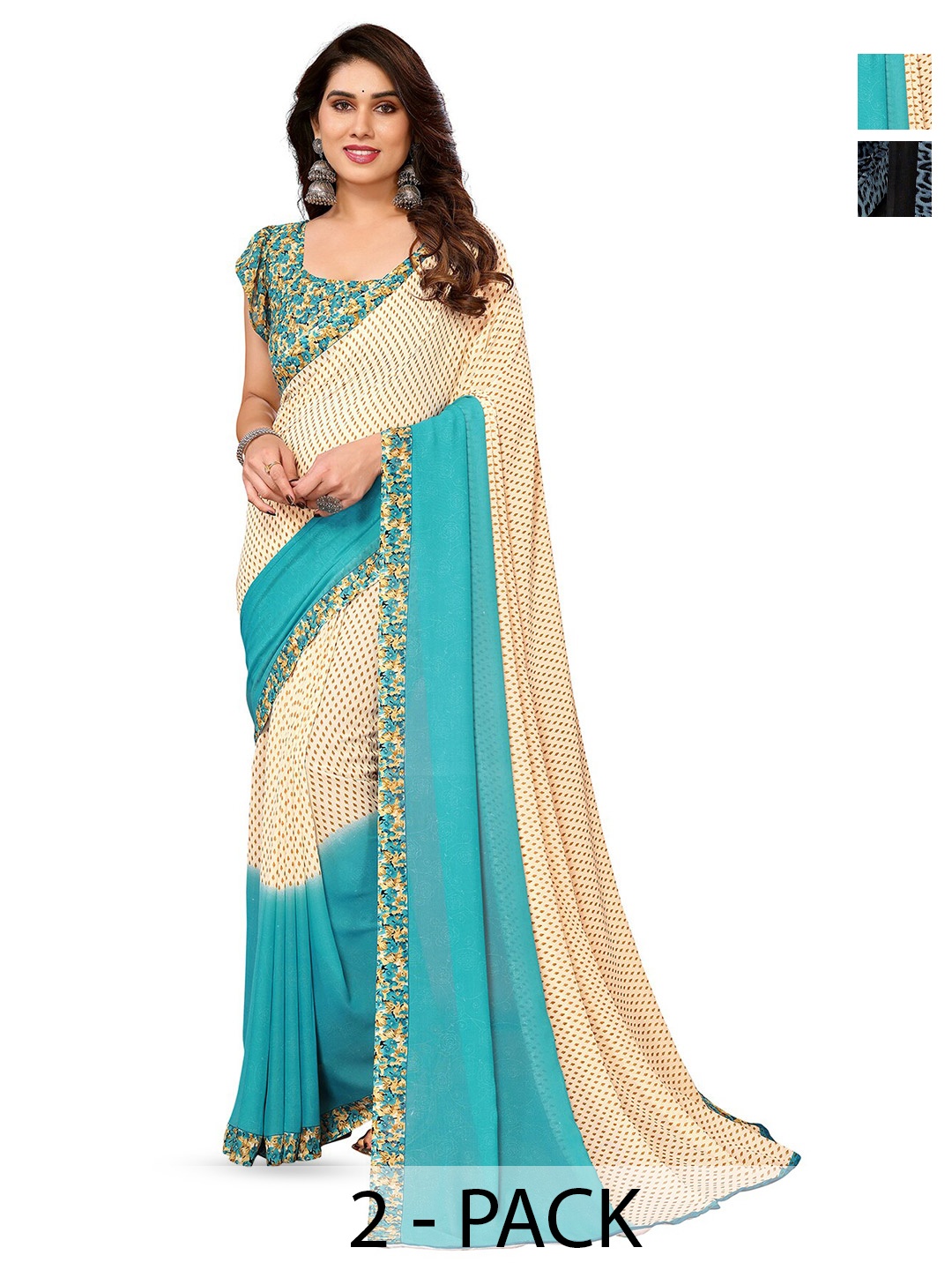 

ANAND SAREES Selection Of 2 Abstract Printed Sarees, Blue