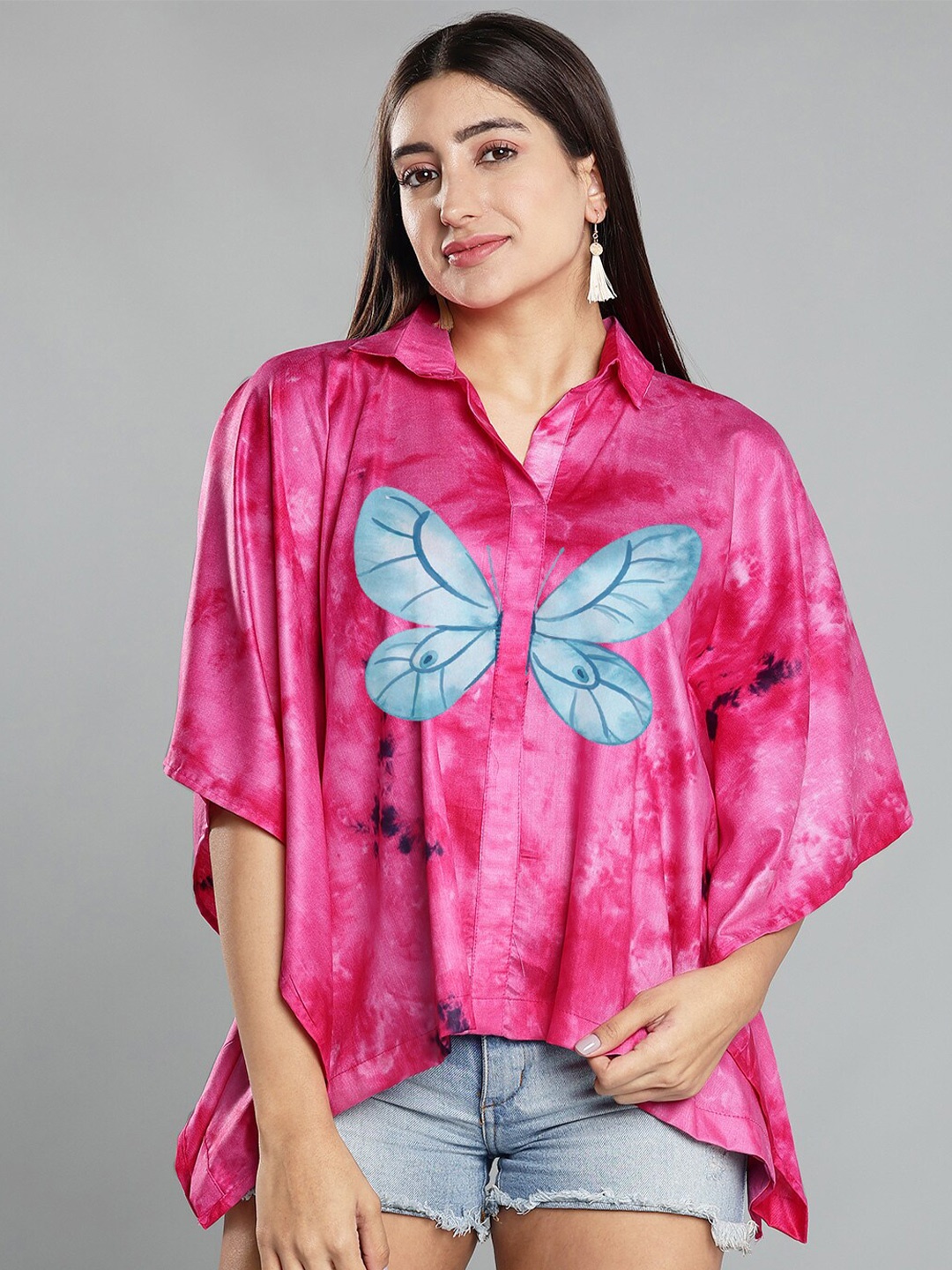 

LetsDressUp Tie and Dye Extended Sleeves Kaftan Top, Magenta