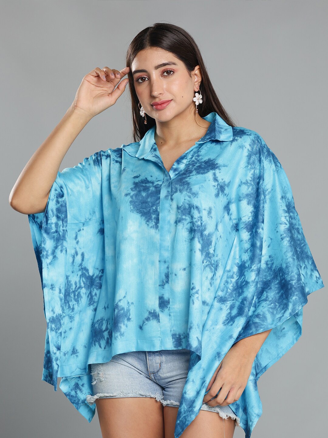

LetsDressUp Tie and Dye Kimono Sleeve Shirt Style Top, Blue