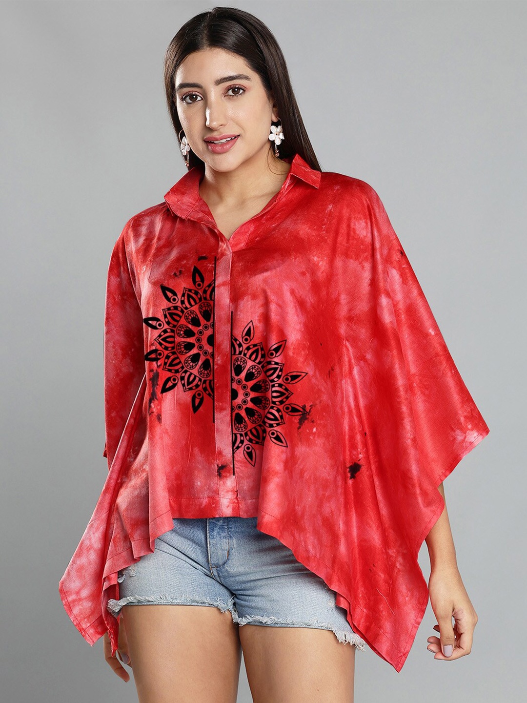 

LetsDressUp Tie and Dye Extended Sleeves Kaftan Top, Red
