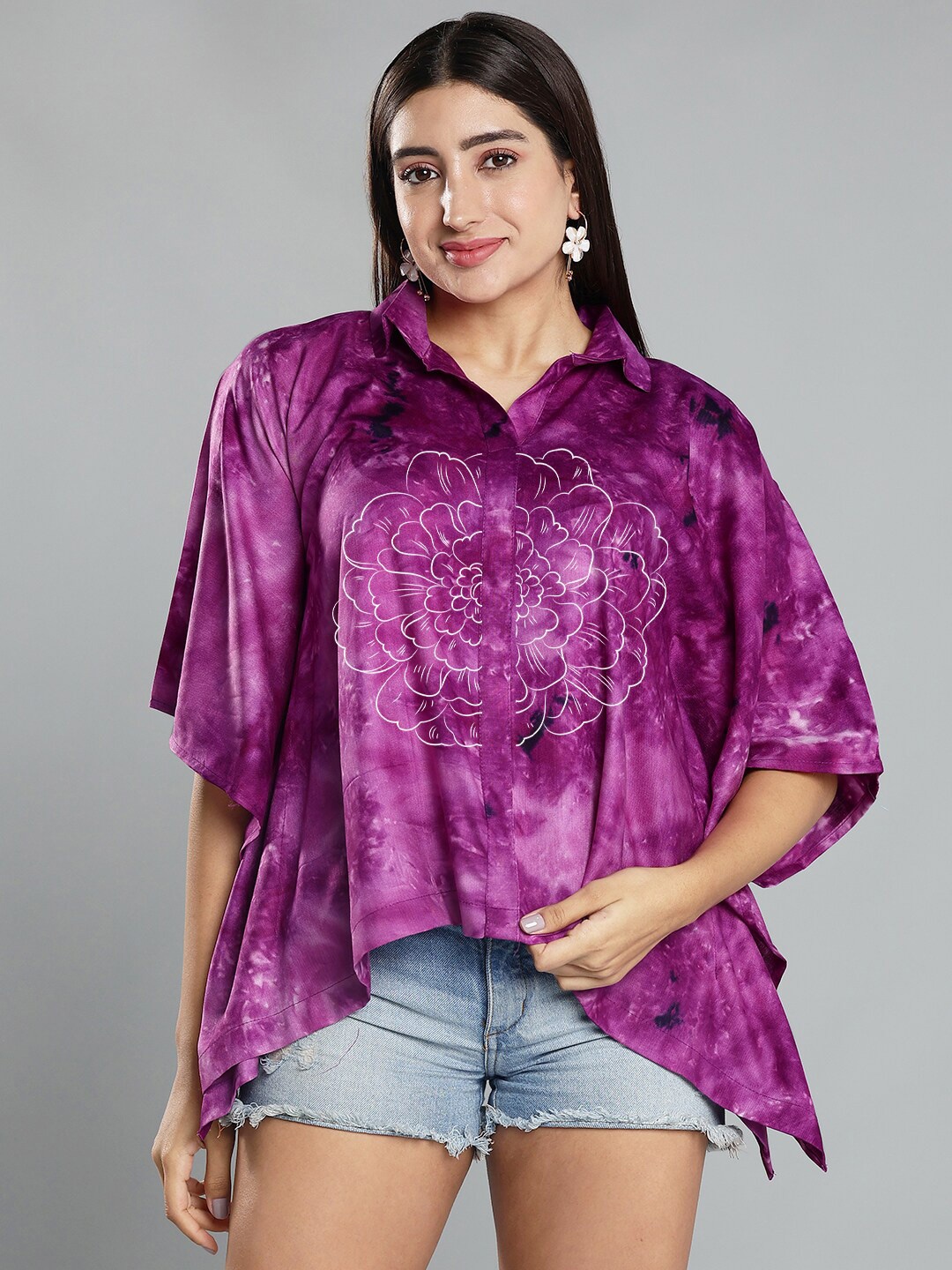 

LetsDressUp Tie and Dye Flared Sleeve Shirt Style Top, Purple