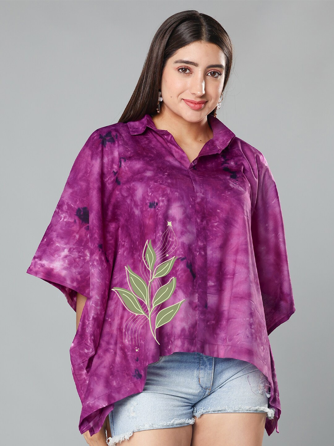 

LetsDressUp Tie and Dye Kimono Sleeve Shirt Style Top, Purple