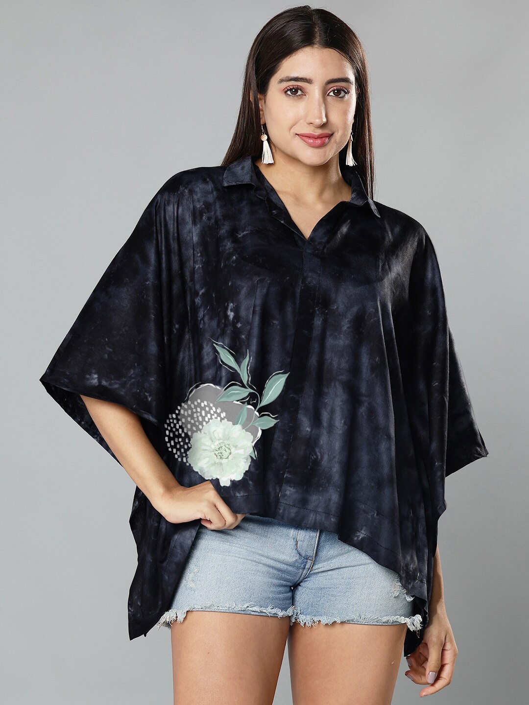 

LetsDressUp Tie and Dye Extended Sleeves Kaftan Top, Black