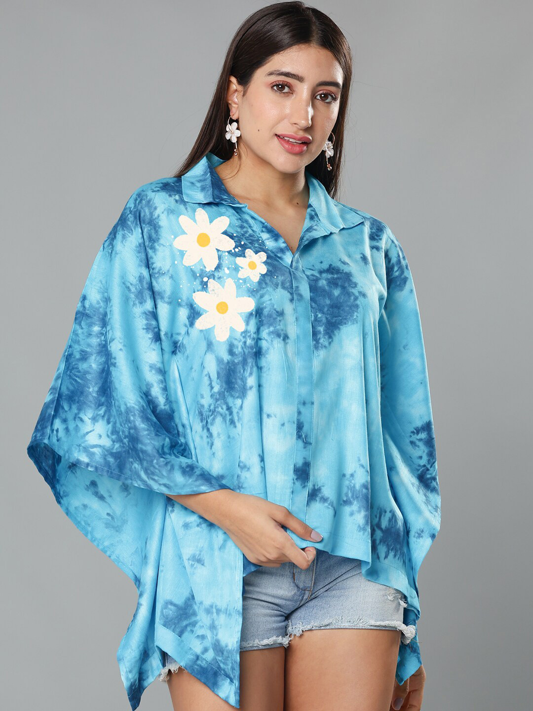 

LetsDressUp Tie and Dye Extended Sleeves Kaftan Top, Blue