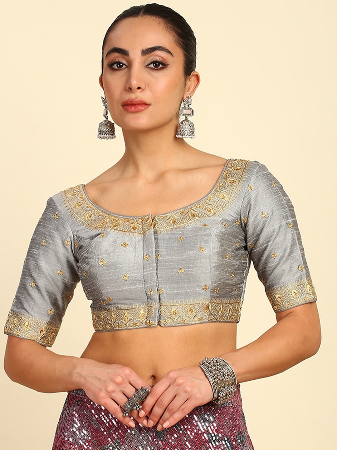 

Soch Short Sleeve Saree Blouse, Grey