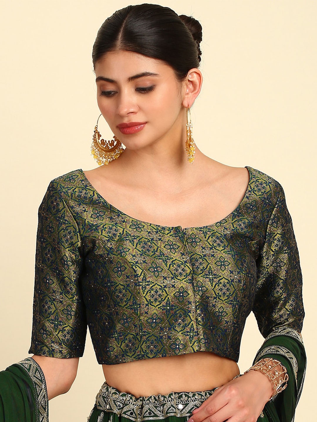 

Soch Woven Design Padded Saree Blouse, Green